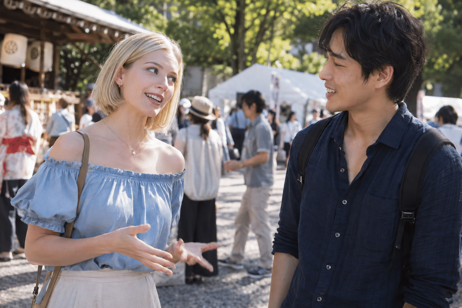 交流イベントで話す二人