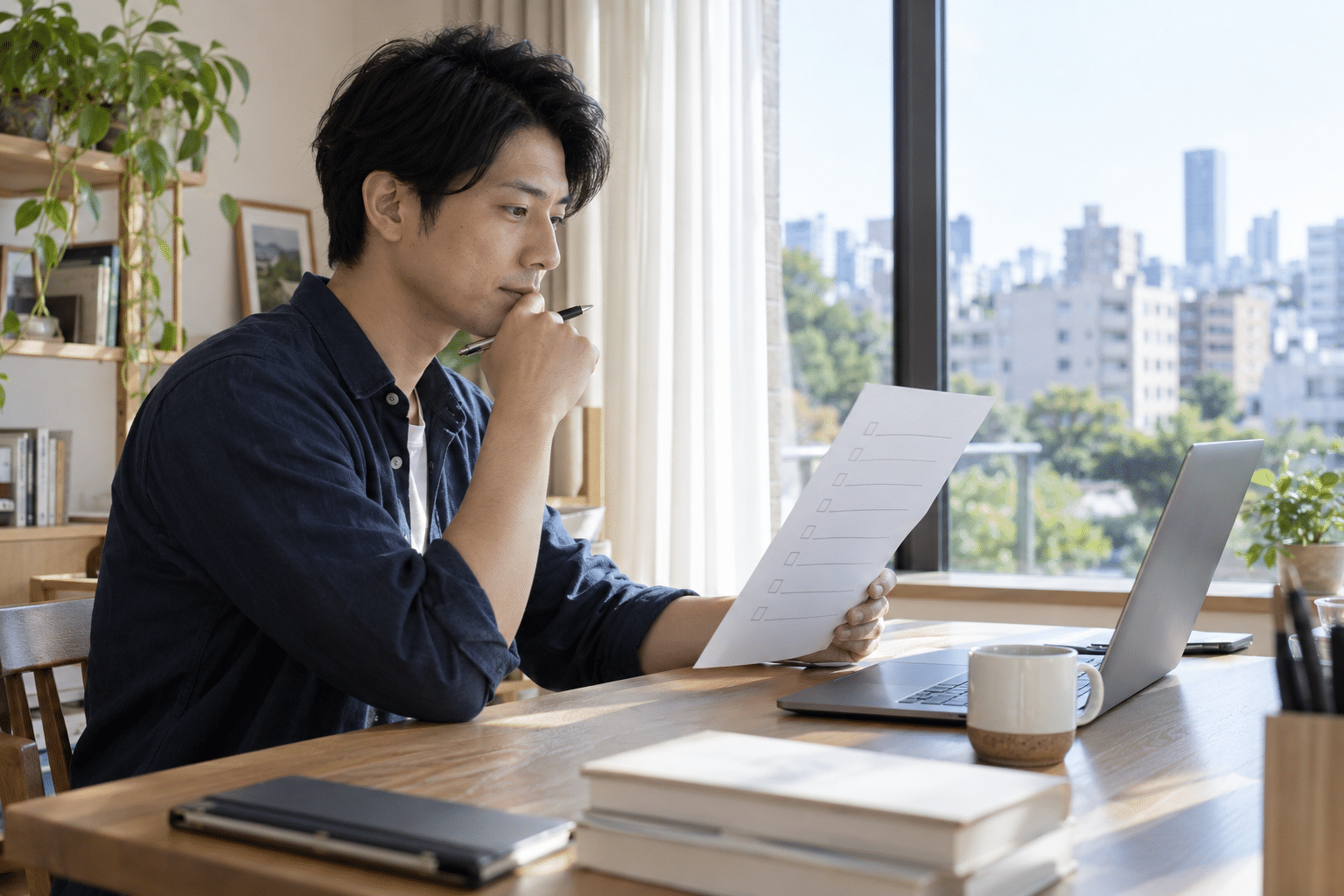 国際結婚相談所の契約資料を確認する男性のイメージ